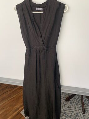Italian Linen Black Wrap-Style Women’s Dress medium